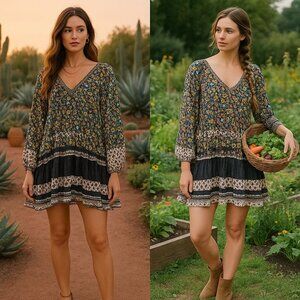 Free People Gardenia Tunic Top XS Cottagecore Boho Fall Layers Bohemian Blouse